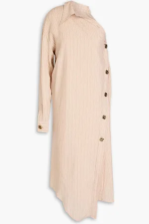 Acne Studios One-sleeve striped crepe midi shirt dress - Neutral