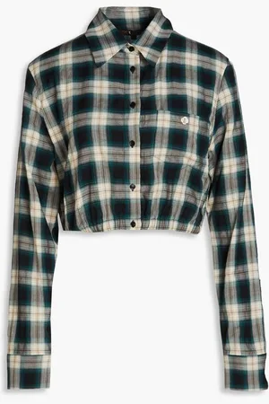 Maje Cropped checked cotton shirt - Blue