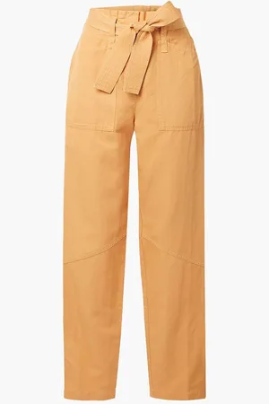 A.L.C. Belted cotton, linen and TENCEL™-blend twill straight-leg pants - Yellow