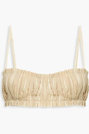 Khaite Indira frayed pleated striped twill bra top - Neutral
