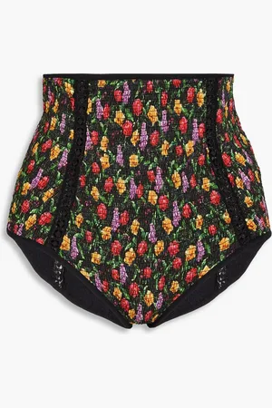 CHARO RUIZ IBIZA Kany lace-trimmed floral-print seersucker high-rise bikini briefs