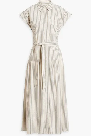 Derek Lam Laurel striped linen-blend midi shirt dress - White