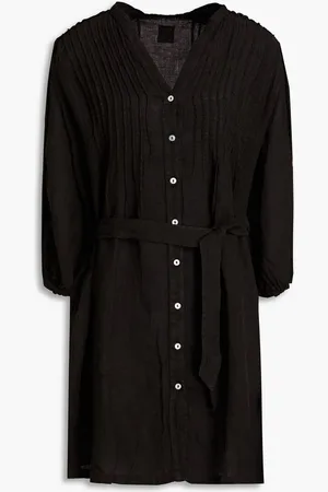 120% Lino Pintucked belted linen mini dress