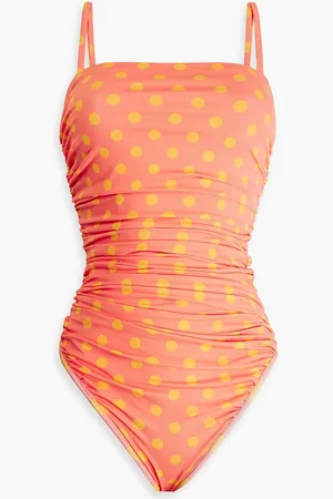 Caroline Constas Sabrina ruched polka-dot swimsuit