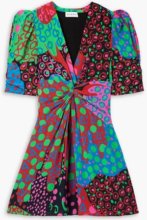Rhode Leanna twist-front printed crepe de chine mini dress