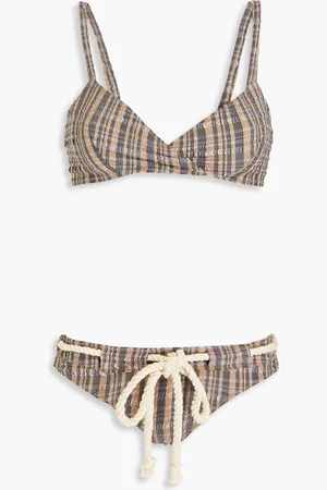 Lisa Marie Fernandez Striped stretch-seersucker triangle bikini - Neutral
