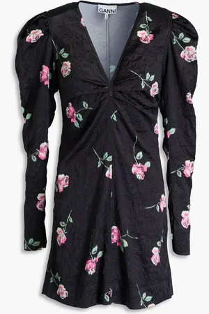 Ganni Ruched floral-print satin mini dress