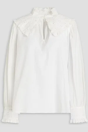 Bash Donia broderie anglaise-trimmed cotton-jacquard blouse - White