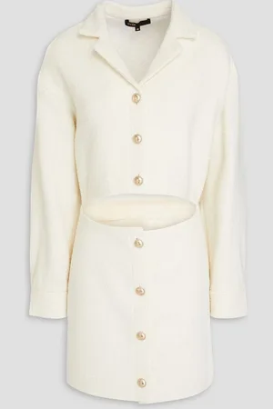Maje Cutout bouclé-tweed mini dress - White
