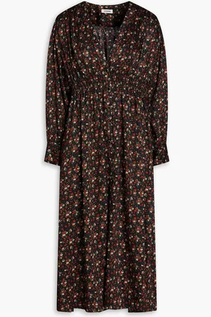 Sandro Gathered floral-print twill shirt dress