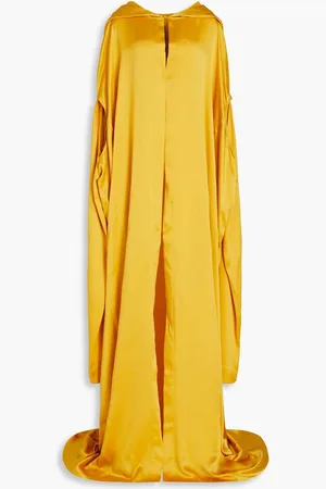 Rick Owens Cutout silk-satin hooded cape - Yellow
