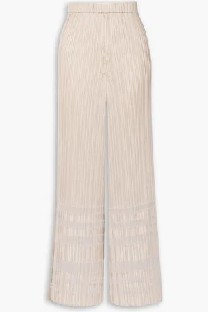 Lafayette 148 Riverside striped plissé-satin wide-leg pants - Neutral
