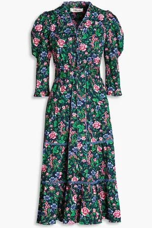 Diane von Furstenberg Leylani floral-print stretch cotton-poplin midi dress - Blue