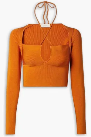 LAPOINTE Cropped cutaway ribbed-knit top