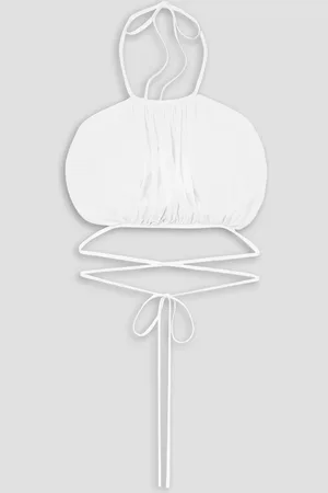 MATICEVSKI Sonos cropped gathered stretch-tulle halterneck top