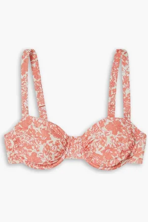 Peony Holiday ruched floral-print underwired bikini top - Orange