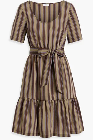 IRIS & INK Erin gathered striped Lycocell-blend dress - Brown