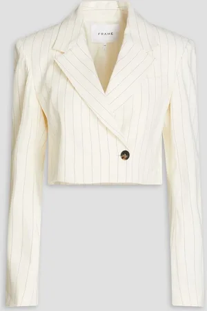 Frame Cropped striped linen-blend twill blazer - White