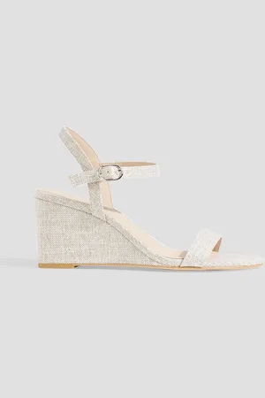 Stuart Weitzman Dancer 75 leather canvas sandals - White