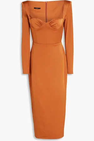 ALEX PERRY Gathered satin midi dress - Metallic