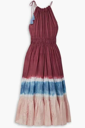 Cara Cara Nevaeh gathered tie-dyed silk-crepe midi dress - Burgundy