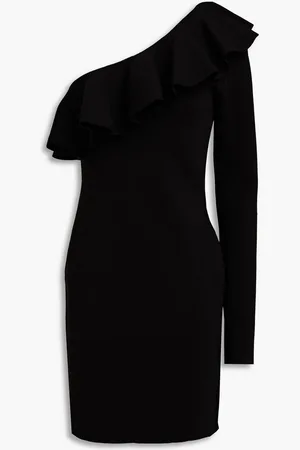 Serafini One-sleeve ruffled stretch-knit mini dress