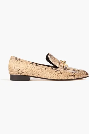 Tory Burch Jessa embellished snake-effect leather loafers