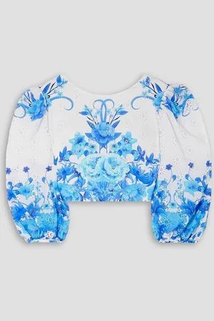 Borgo De Nor Rhea cropped floral-print broderie anglaise cotton top