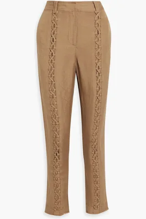 AJE Impressionist lace-up linen-bend slim-leg pants - Brown