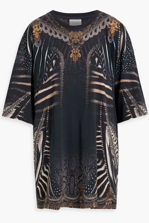 Camilla Embellished printed cotton-jersey T-shirt - Gray