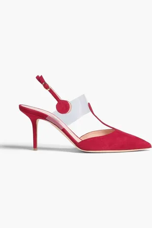 Rupert Sanderson Kyoto PVC-trimmed suede slingback pumps - Red