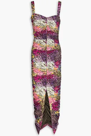 ROTATE Ruched floral-print stretch-jersey midi dress