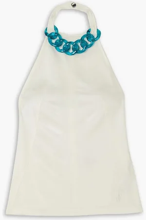 J.W.Anderson Chain-embellished gabardine halterneck top - White