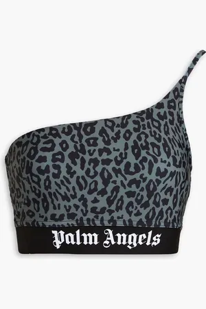 Palm Angels One-shoulder leopard-print stretch bra top - Green