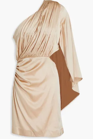 Retrofete Mae one-sleeve pleated stretch-silk satin mini dress - Neutral