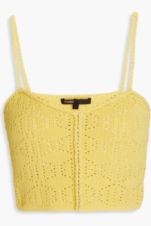 Maje Cropped pointelle-knit cotton-blend top
