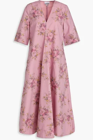 Ganni Floral-print cotton-poplin midi dress