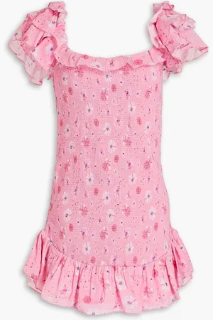 LOVESHACKFANCY Kodie shirred floral-print cotton mini dress