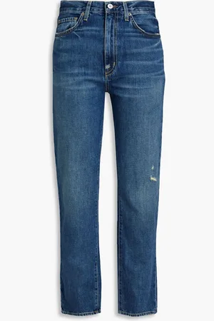 NILI LOTAN Distressed high-rise straight-leg jeans - Blue