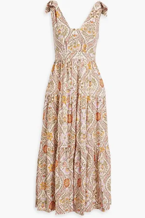 Derek Lam Timothea tiered printed linen-blend midi dress - Green