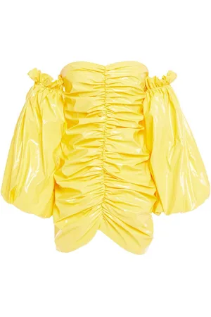 ROTATE Phoebe off-the-shoulder ruched vinyl mini dress