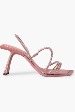 BENEDETTA BRUZZICHES Simone crystal-embellished satin slingback sandals - Pink