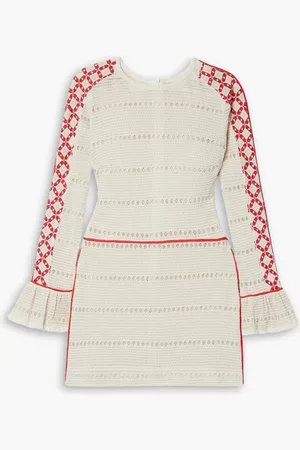 Rue Mariscal Frayed embroidered crocheted cotton mini dress