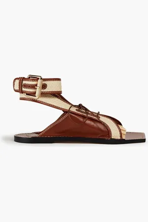 ZIMMERMANN Fringed faux raffia and leather sandals - Brown