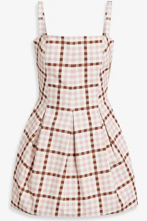 EMILIA WICKSTEAD Eris pleated gingham cotton-twill mini dress - Pink