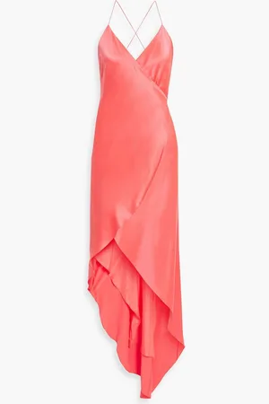 Michelle Mason Asymmetric silk-satin maxi wrap dress - Orange
