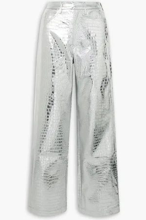 ROTATE Rotie metallic croc-effect coated faux leather straight-leg pants - Metallic