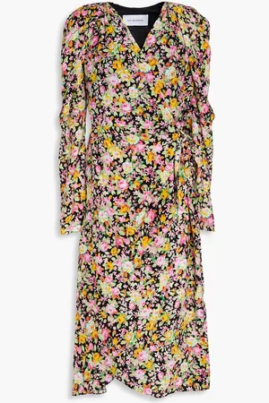 Les Rêveries Pleated floral-print silk crepe de chine midi wrap dress