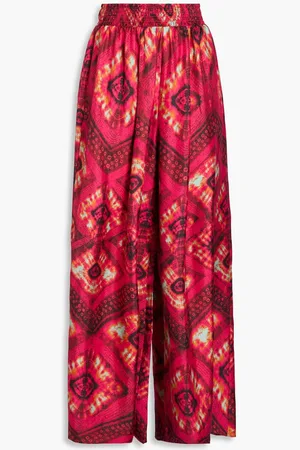 ULLA JOHNSON Clemence printed silk-twill wide-leg pants - Pink