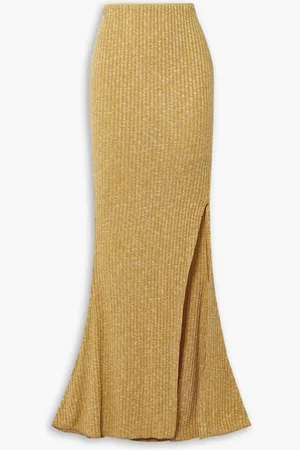 16Arlington Nasu leather-trimmed ribbed-knit maxi skirt - Yellow